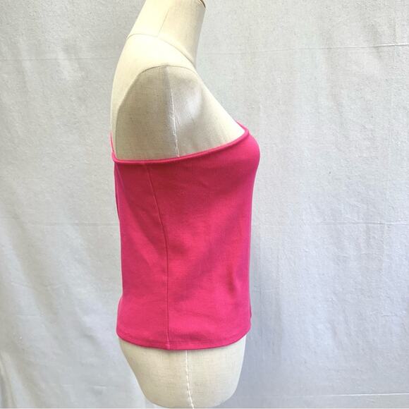 Anthropologie Asymmetrical One Strap Ribbed Tank Top Size Small Barbiecore - Picture 4 of 13